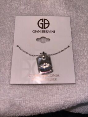Giani Bernini Silver-Tone Rectangular Pendant Necklace with Crystal Accent